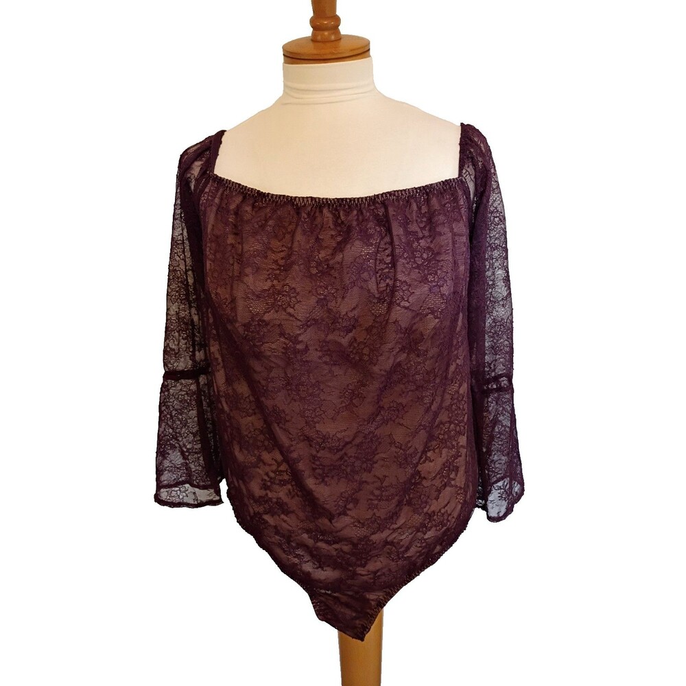 Cacique Plum Stretch Lace Off Shoulder Bell Sleeve Bodysuit Womens Size 22/24